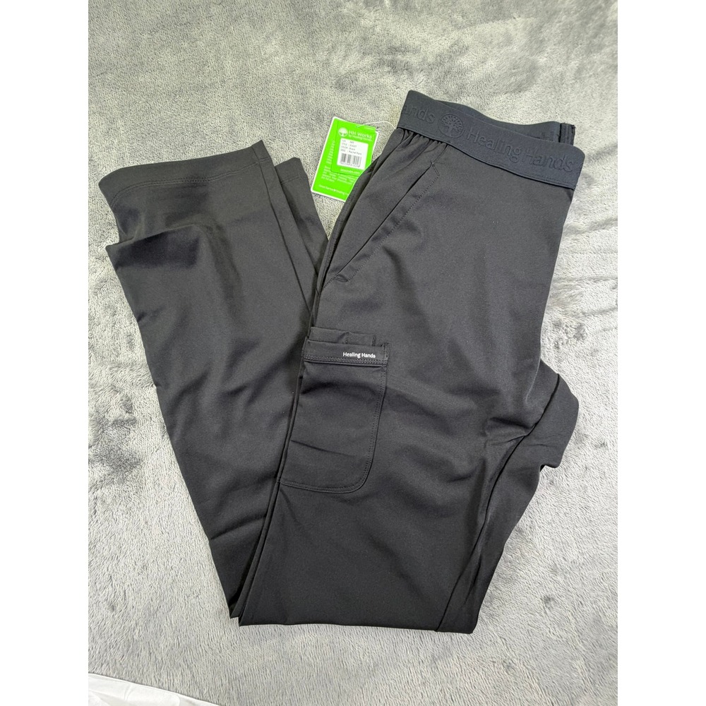Healing Hands Rachel Scrub Pants Black Yoga Waist Cargo MT Med Tall 9500T New